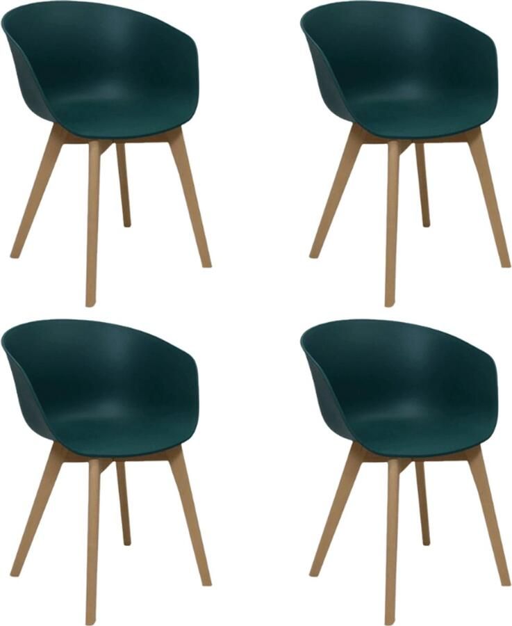 Dimehouse Set van 4 Eetkamerstoelen Herning Scandinavisch Groen – Kunststof en Beukenhout Kunststof Scandinavisch & Basic