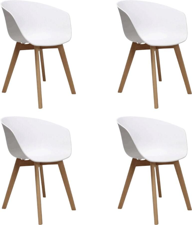 Dimehouse Set van 4 Eetkamerstoelen Herning Scandinavisch Wit – Kunststof en Beukenhout Kunststof Scandinavisch & Basic