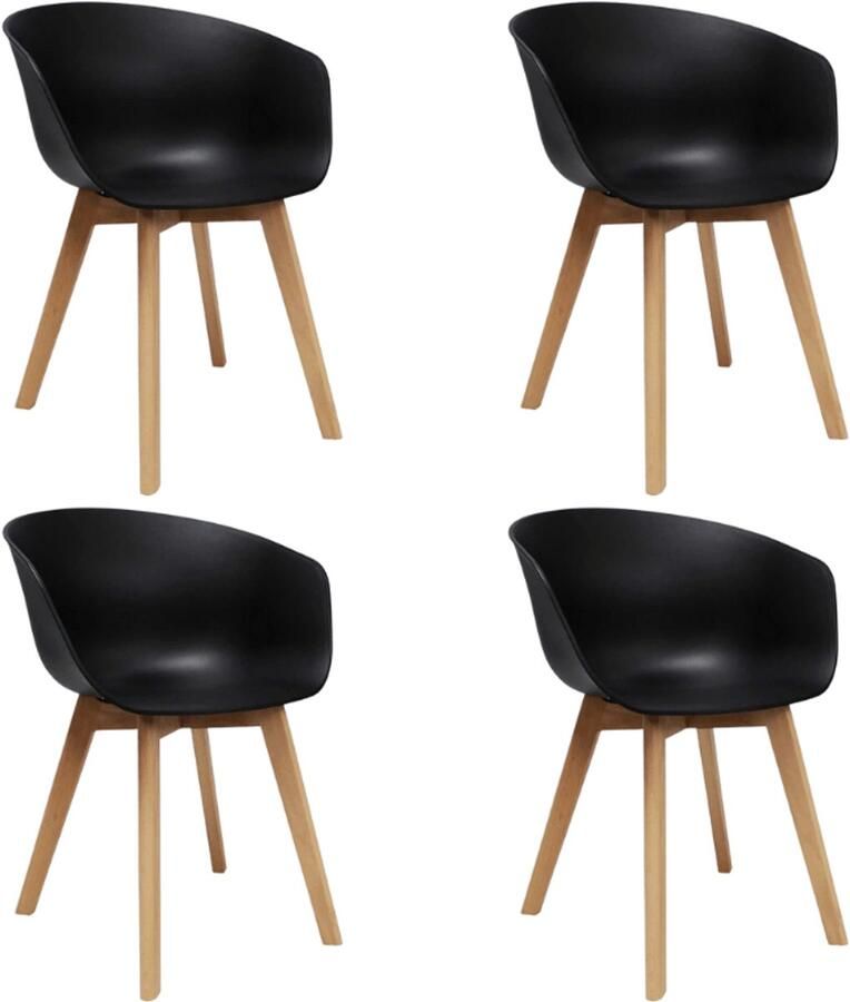 Dimehouse Set van 4 Eetkamerstoelen Herning Scandinavisch Zwart – Kunststof en Beukenhout Kunststof Scandinavisch & Basic