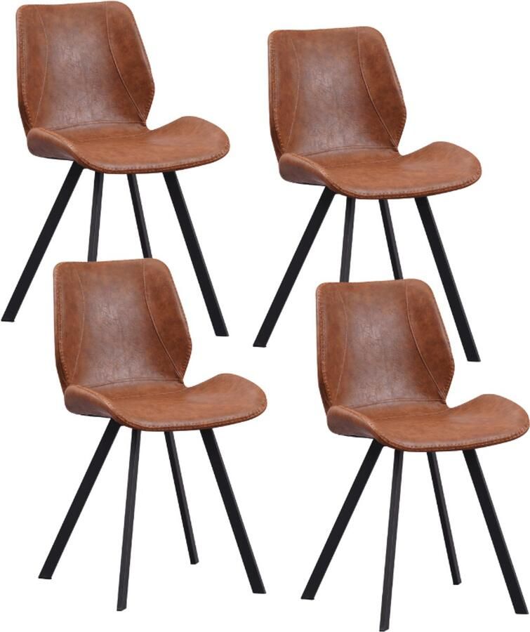 Dimehouse Set van 4 Eetkamerstoelen Industrieel Cognac Kunstleer Barry Zonder Armleuningen Kunstleer Industrieel