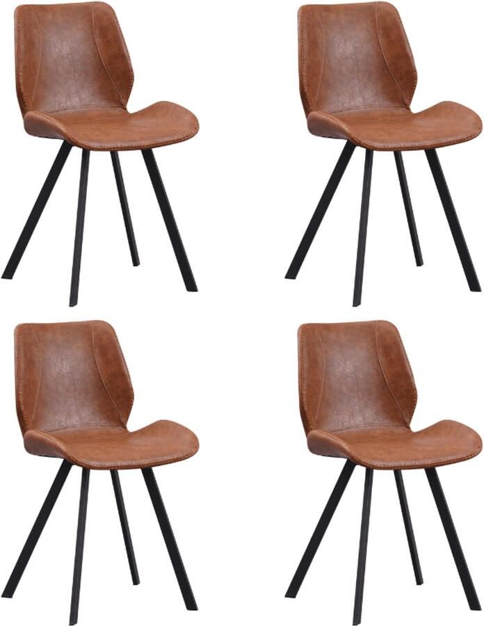 Dimehouse Set van 4 Eetkamerstoelen Industrieel Cognac Kunstleer Barry Zonder Armleuningen Kunstleer Industrieel - Foto 2