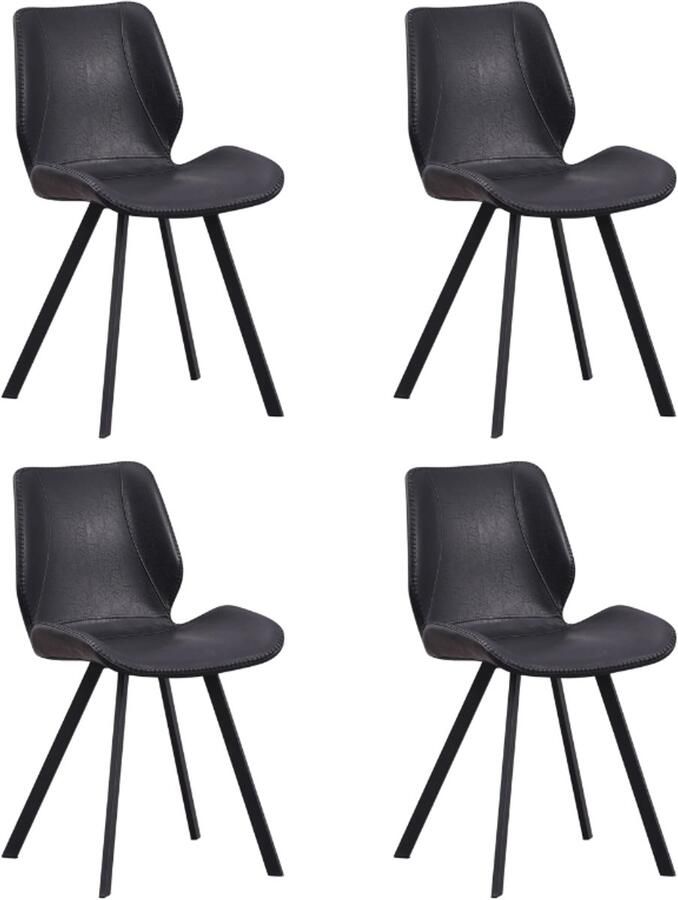 Dimehouse Set van 4 Eetkamerstoelen Industrieel Zwart Kunstleer Barry Zonder Armleuningen Kunstleer Industrieel