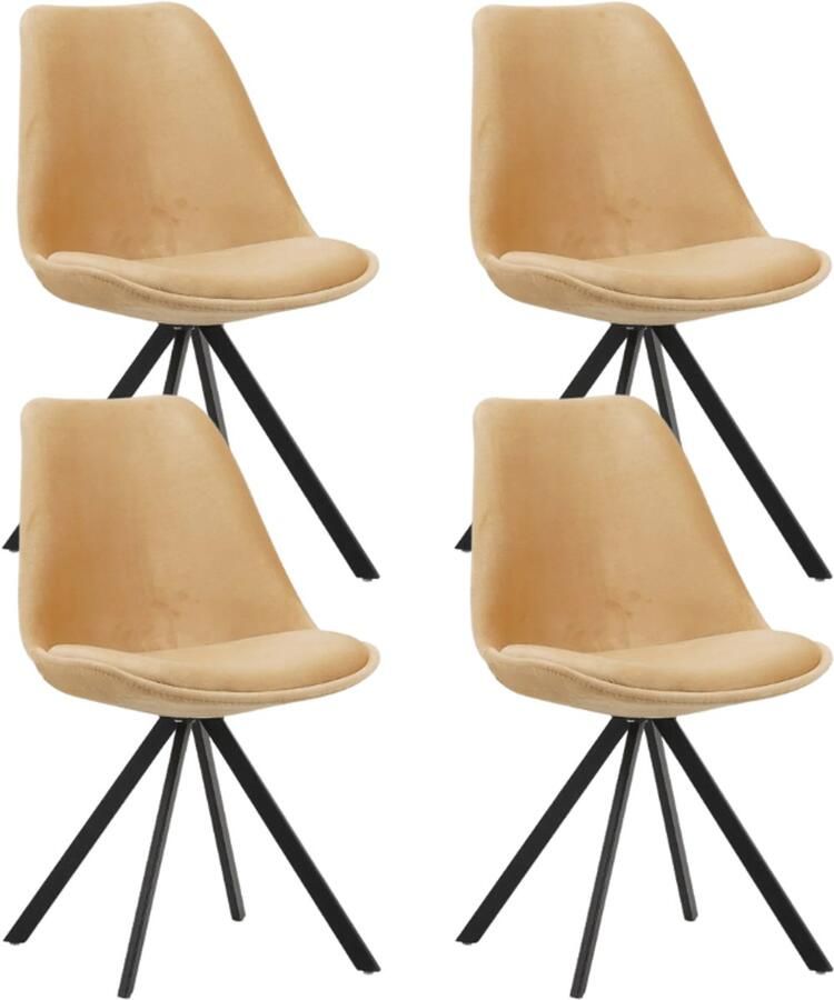 Dimehouse Set van 4 Eetkamerstoelen Jace Velvet Beige Zonder Armleuningen Stof Industrieel