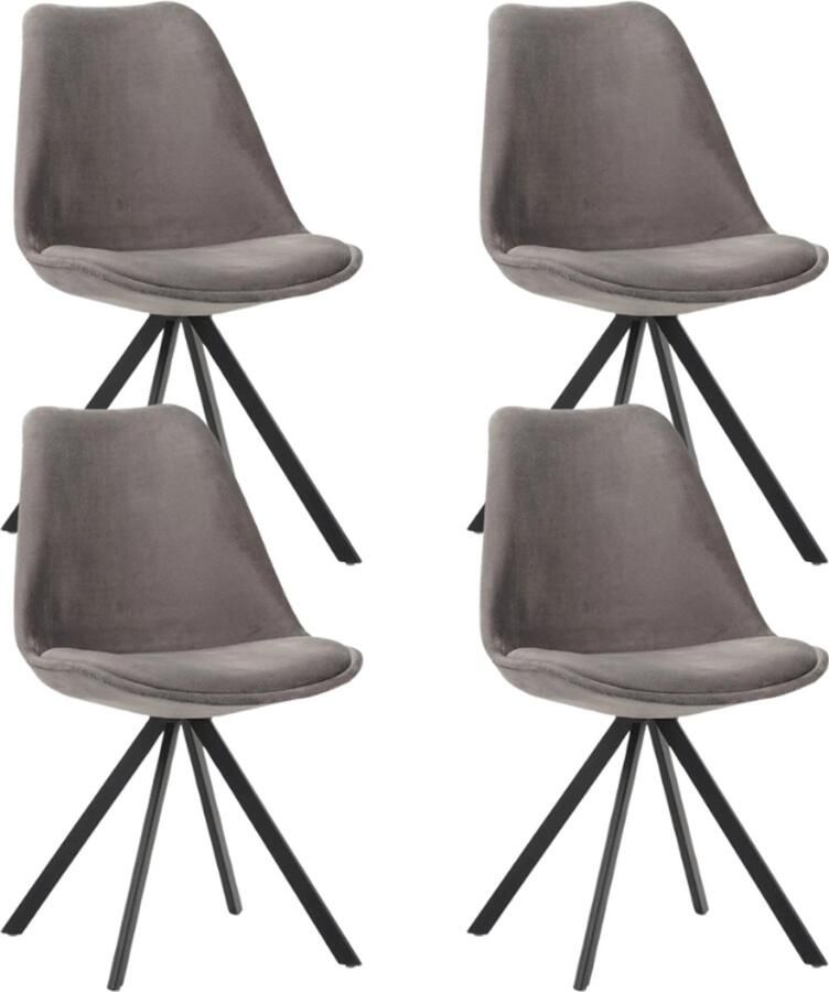 Dimehouse Set van 4 Eetkamerstoelen Jace Velvet Grijs Zonder Armleuningen Stof Industrieel