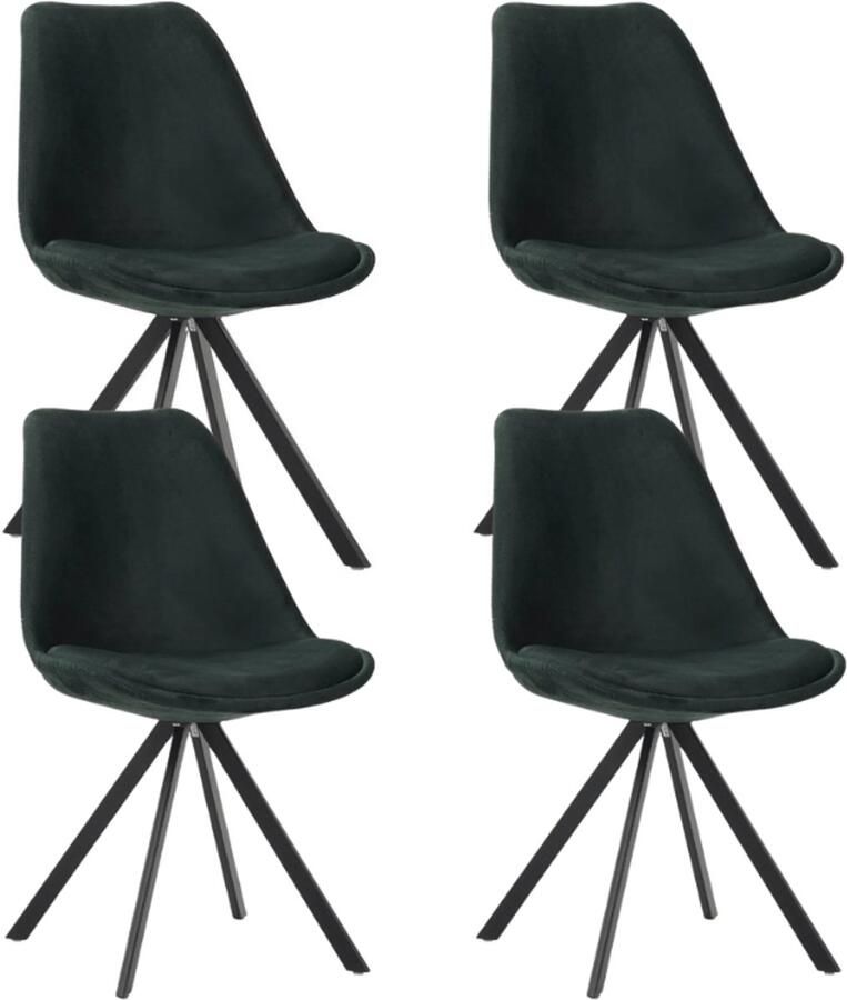 Dimehouse Set van 4 Eetkamerstoelen Jace Velvet Groen Zonder Armleuningen Stof Industrieel