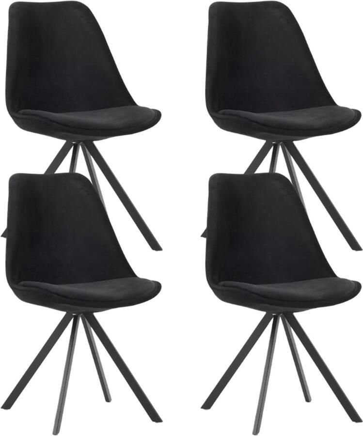 Dimehouse Set van 4 Eetkamerstoelen Jace Velvet Zwart Zonder Armleuningen Stof Industrieel