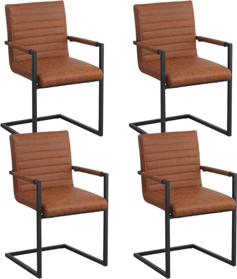 Dimehouse Set van 4 Eetkamerstoelen Kuba Industrieel Cognac Kunstleer Met Armleuningen Kunstleer Industrieel