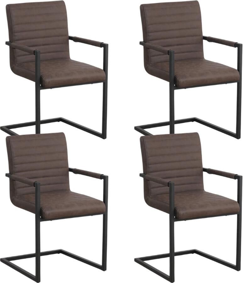 Dimehouse Set van 4 Eetkamerstoelen Kuba Industrieel Taupe Kunstleer Met Armleuningen Kunstleer Industrieel
