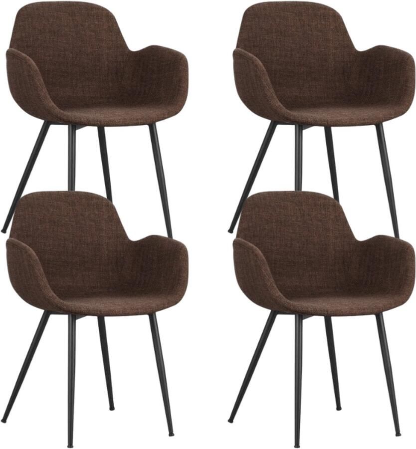 Dimehouse Set van 4 Eetkamerstoelen met kuipvormige zitting Mick bruin Stof Industrieel