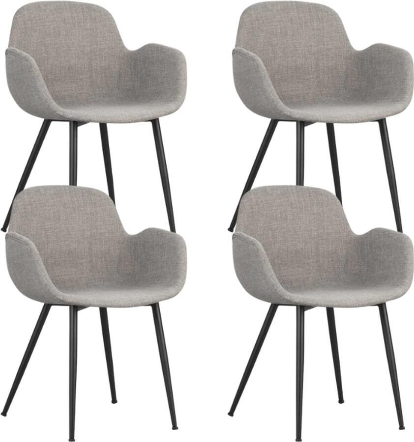 Dimehouse Set van 4 Eetkamerstoelen met kuipvormige zitting Mick grijs Stof Industrieel