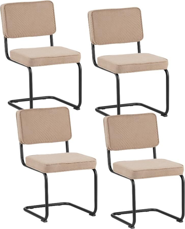 Dimehouse Set van 4 Eetkamerstoelen Remo Beige Ribstof Zonder Armleuningen Stof Industrieel