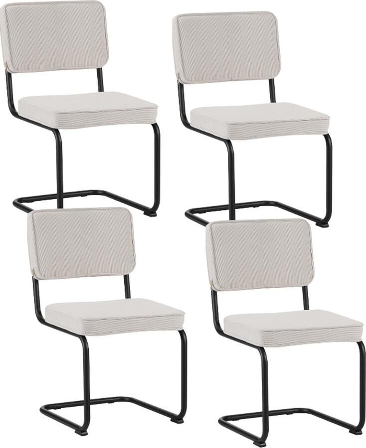 Dimehouse Set van 4 Eetkamerstoelen Remo Crème Ribstof Zonder Armleuningen Stof Industrieel