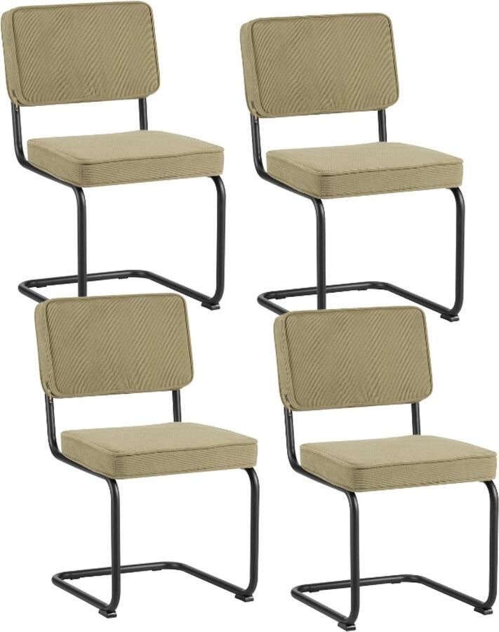 Dimehouse Set van 4 Eetkamerstoelen Remo Groen Ribstof Zonder Armleuningen Stof Industrieel