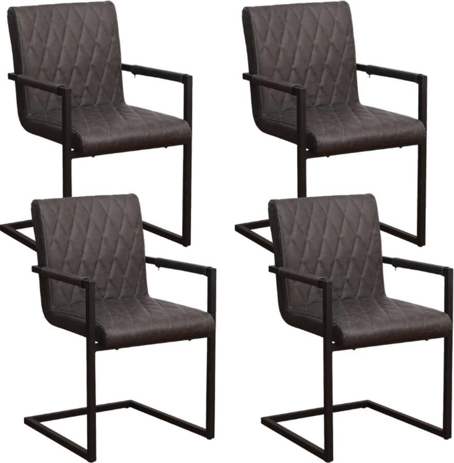 Dimehouse Set van 4 Eetkamerstoelen Ruben Industrieel Antraciet Kunstleer Met Armleuningen Kunstleer Industrieel