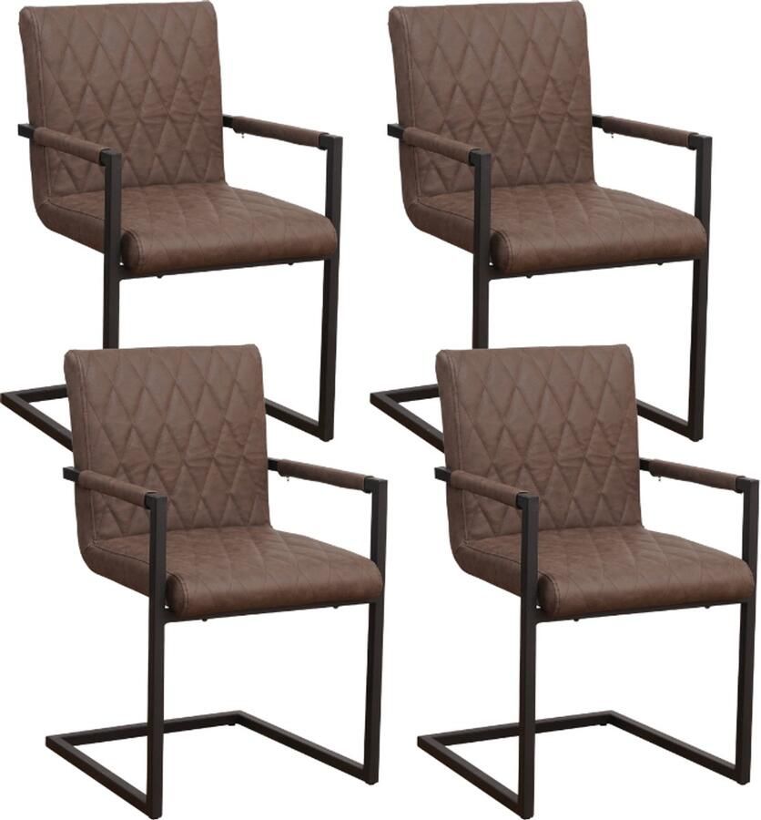 Dimehouse Set van 4 Eetkamerstoelen Ruben Industrieel Taupe Kunstleer Met Armleuningen Kunstleer Industrieel