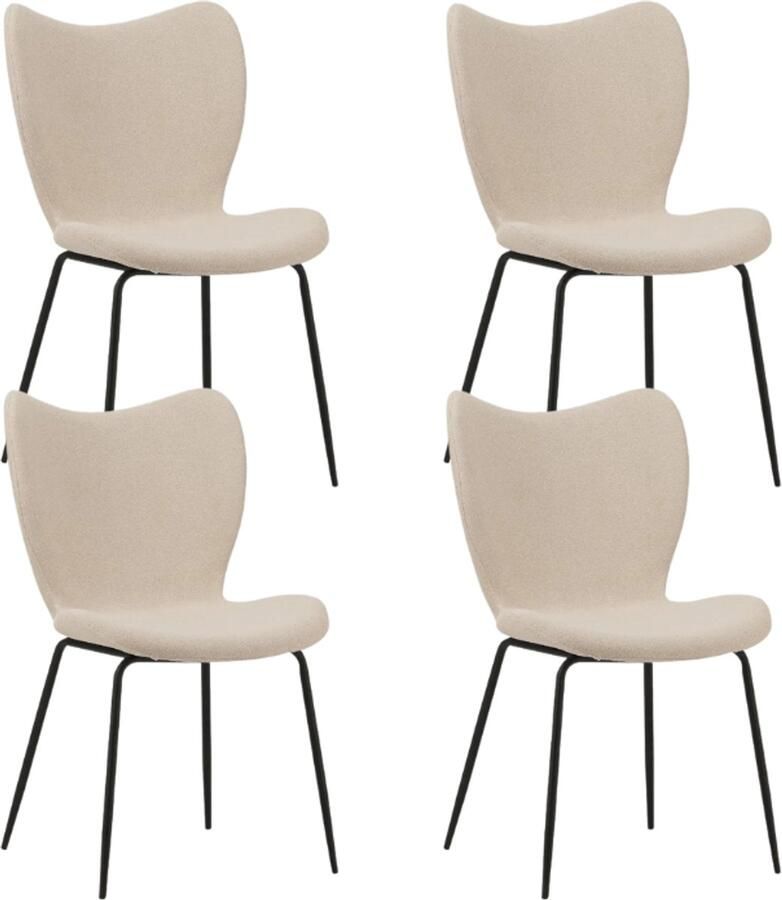 Dimehouse Set van 4 Eetkamerstoelen Sia Beige Bouclé Stof Zonder Armleuningen Stof Industrieel