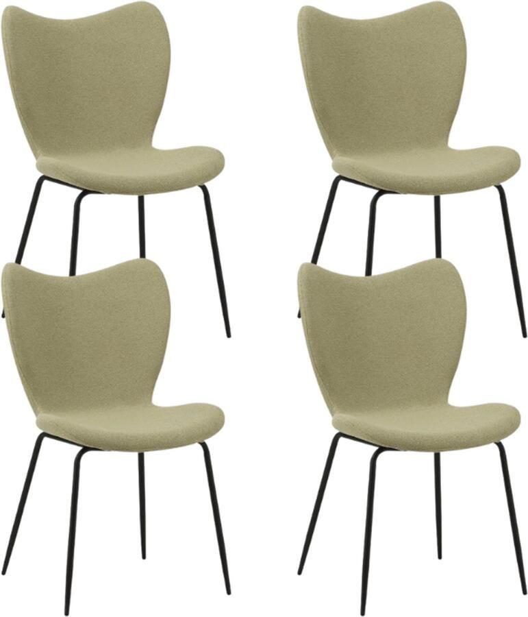Dimehouse Set van 4 Eetkamerstoelen Sia Groen Bouclé Stof Zonder Armleuningen Stof Industrieel