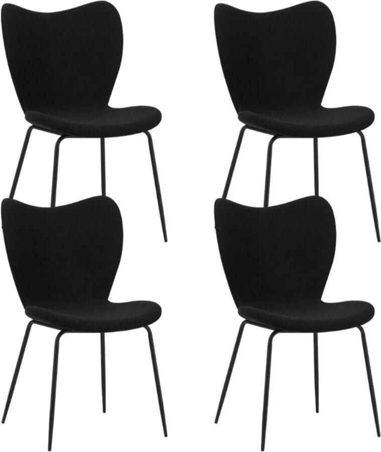 Dimehouse Set van 4 Eetkamerstoelen Sia Zwart Bouclé Stof Zonder Armleuningen Stof Industrieel