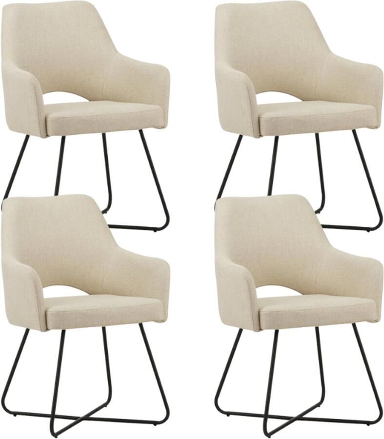 Dimehouse Set van 4 Eetkamerstoelen Suzy Beige Stof Met Armleuning Stof Industrieel