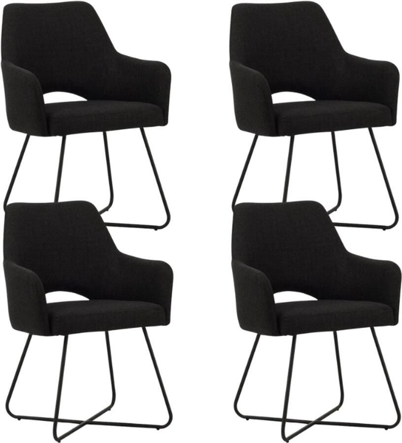 Dimehouse Set van 4 Eetkamerstoelen Suzy Zwart Stof Met Armleuning Stof Industrieel