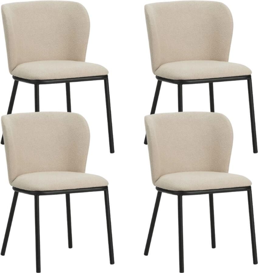 Dimehouse Set van 4 Eetkamerstoelen Tess Beige Bouclé Stof Zonder Armleuningen Stof Industrieel
