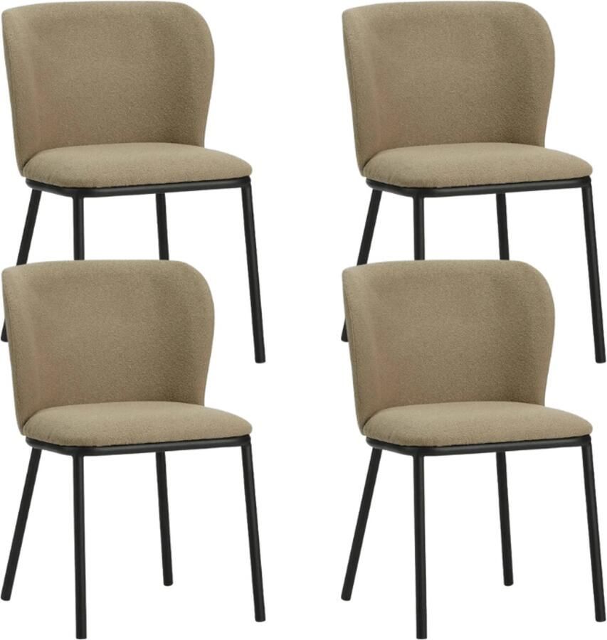 Dimehouse Set van 4 Eetkamerstoelen Tess Taupe Bouclé Stof Zonder Armleuningen Stof Industrieel