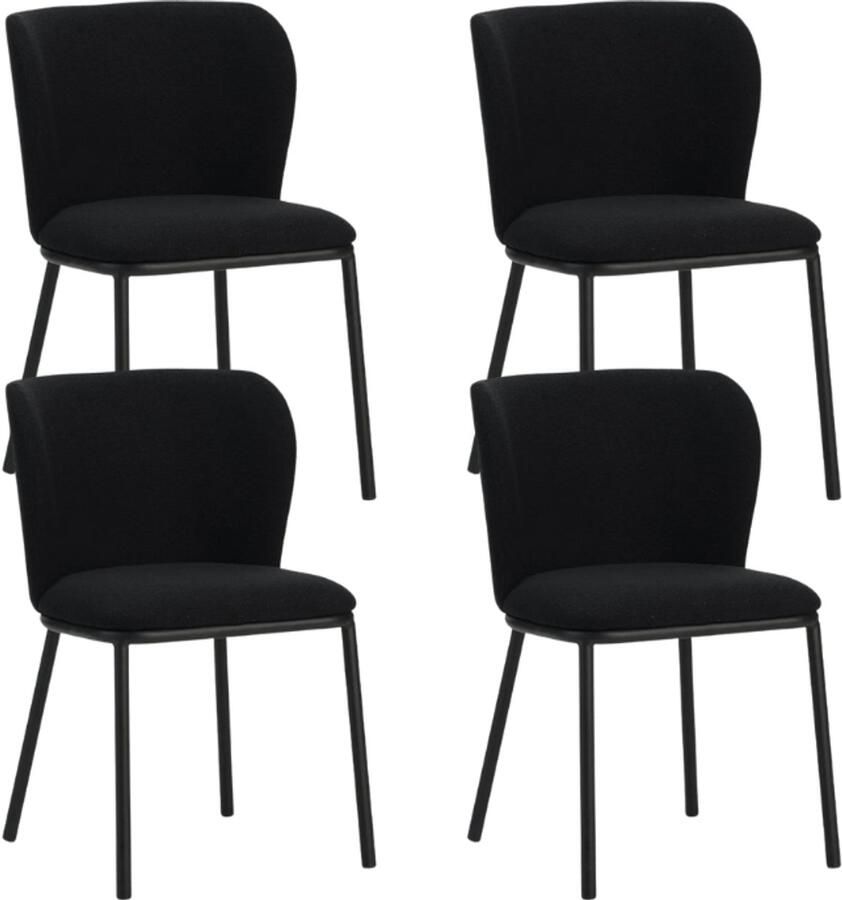 Dimehouse Set van 4 Eetkamerstoelen Tess Zwart Bouclé Stof Zonder Armleuningen Stof Industrieel
