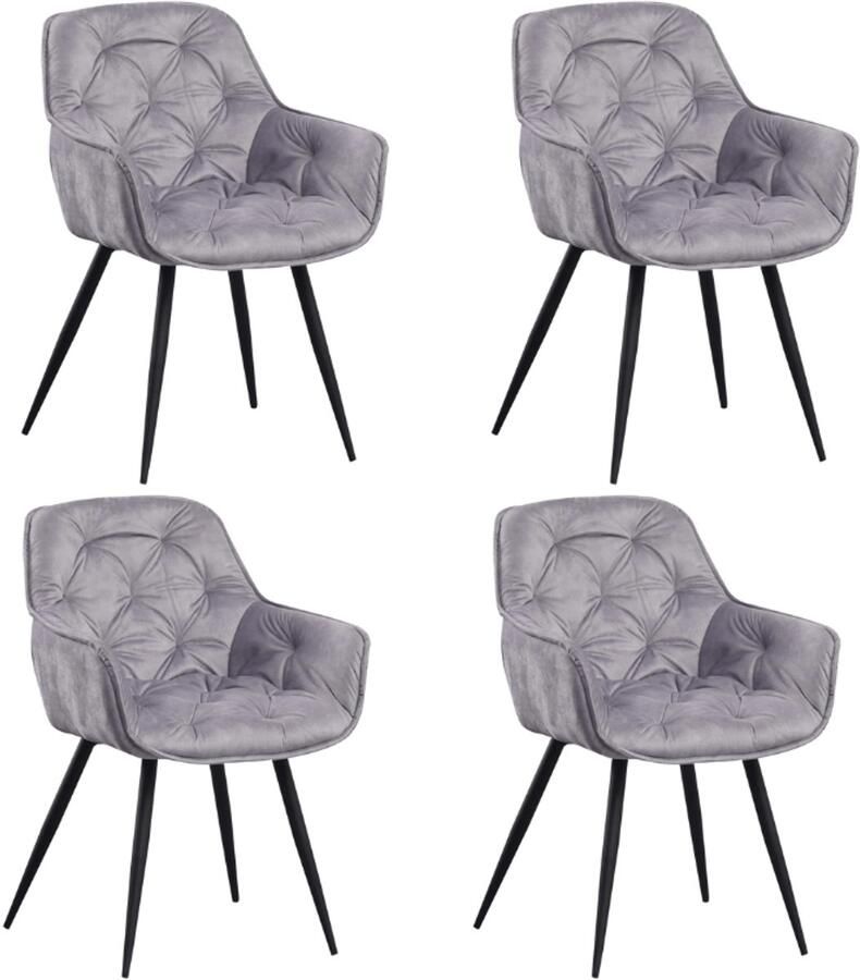 Dimehouse Set van 4 Eetkamerstoelen Velvet Grijs Stof Audrey Met Armleuningen Stof Industrieel