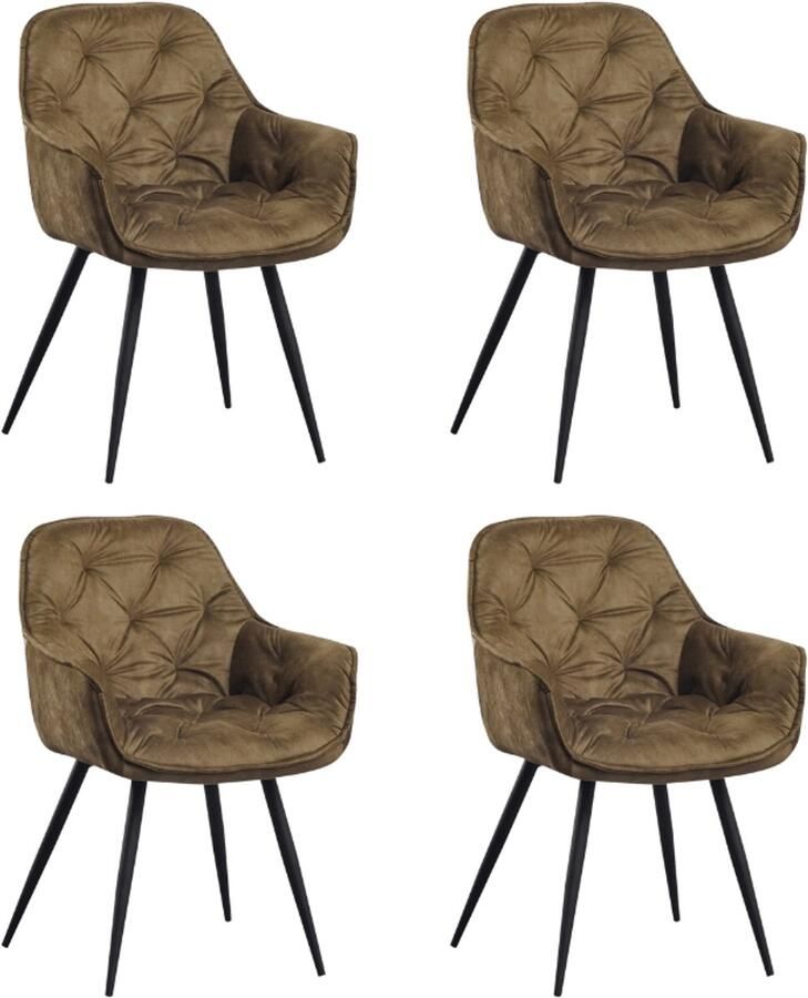 Dimehouse Set van 4 Eetkamerstoelen Velvet Groen Stof Audrey Met Armleuningen Stof Industrieel