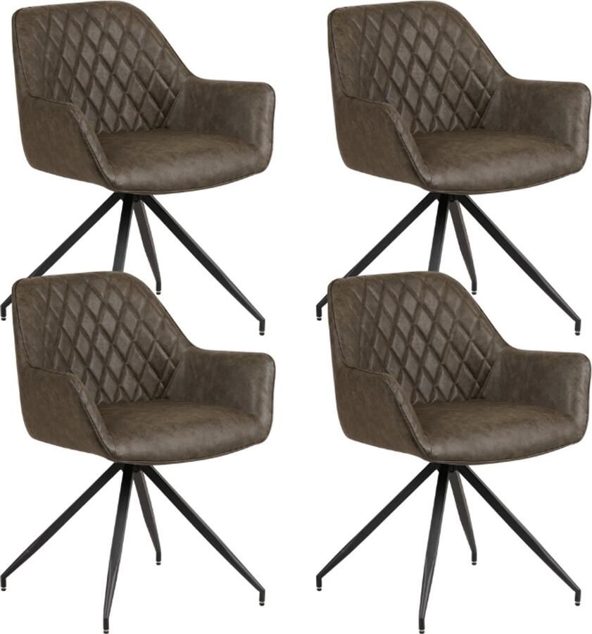 Dimehouse Set van 4 Industriële Eetkamerstoelen Gian Groen Met Armleuningen Kunstleer Industrieel