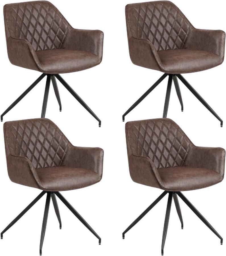 Dimehouse Set van 4 Industriële Eetkamerstoelen Gian Taupe Met Armleuningen Kunstleer Industrieel