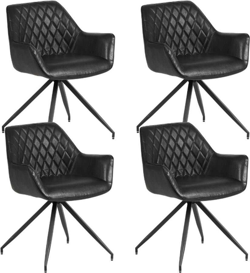 Dimehouse Set van 4 Industriële Eetkamerstoelen Gian Zwart Met Armleuningen Kunstleer Industrieel