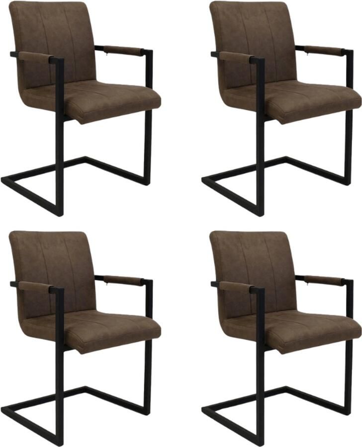 Dimehouse Set van 4 Industriële Eetkamerstoelen Jackson Taupe Microvezel Met Armleuningen Stof Industrieel