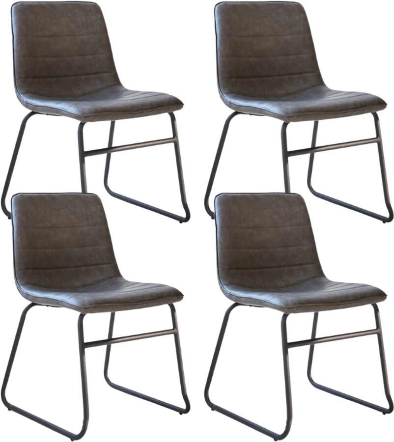 Dimehouse Set van 4 Industriële Eetkamerstoelen Mark Antraciet Kunstleer Zonder Armleuningen Kunstleer Industrieel