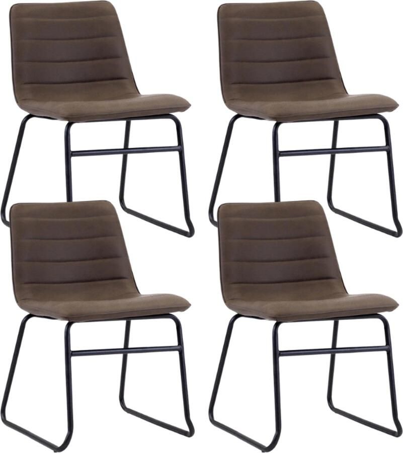 Dimehouse Set van 4 Industriële Eetkamerstoelen Mark Taupe Kunstleer Zonder Armleuningen Kunstleer Industrieel