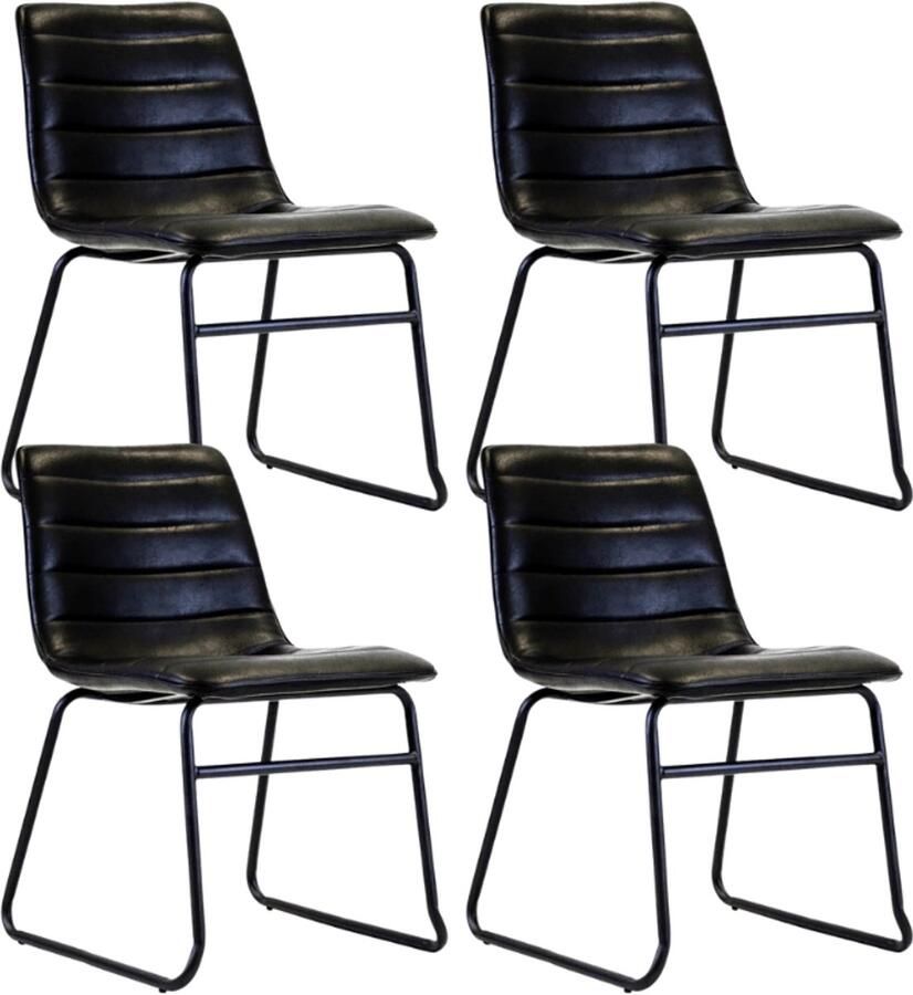 Dimehouse Set van 4 Industriële Eetkamerstoelen Mark Zwart Kunstleer Zonder Armleuningen Kunstleer Industrieel