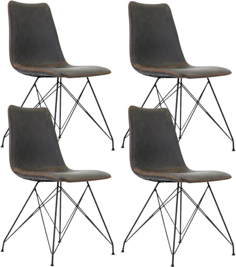 Dimehouse Set van 4 Industriële Eetkamerstoelen Viano Antraciet Zonder Armleuningen Kunstleer Industrieel