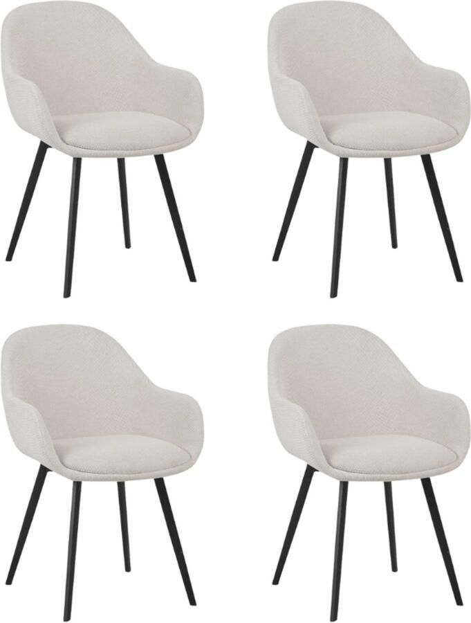 Dimehouse Set van 4 Moderne Eetkamerstoelen Remy Ribstof Crème Met Armleuningen Stof Industrieel