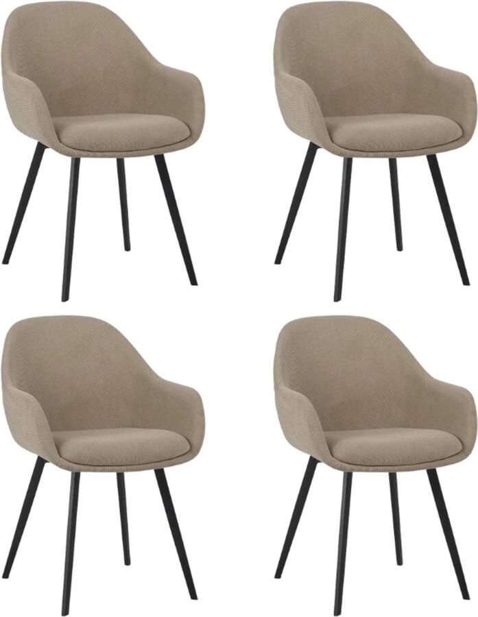 Dimehouse Set van 4 Moderne Eetkamerstoelen Remy Ribstof Taupe Met Armleuningen Stof Industrieel