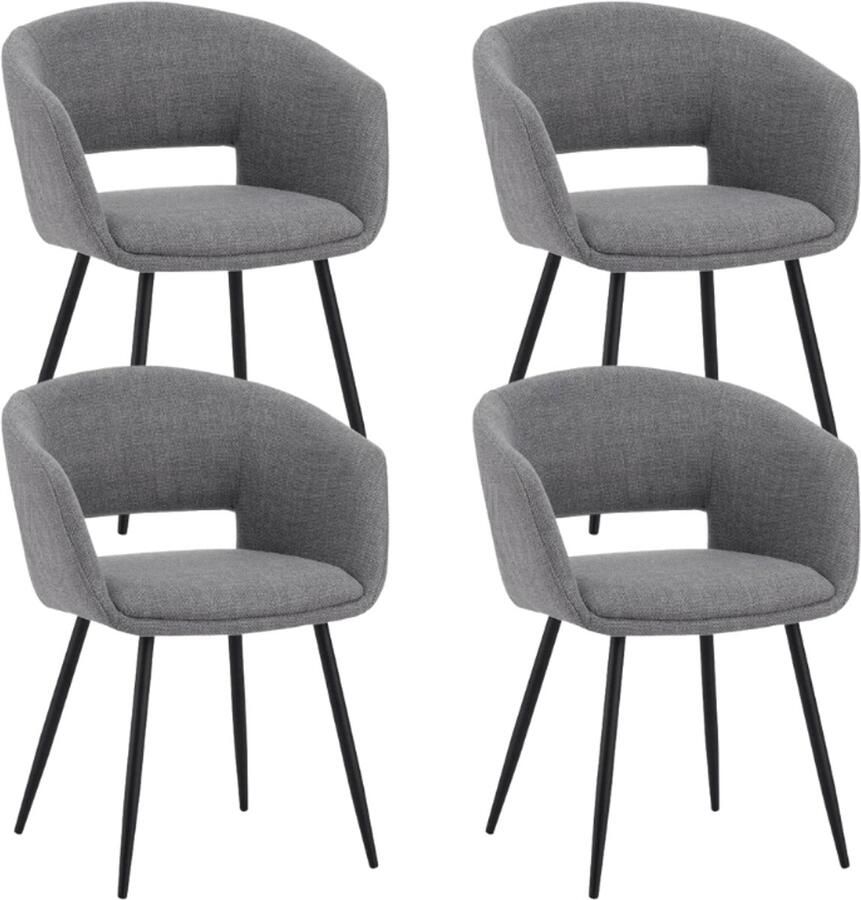 Dimehouse Set van 4 Scandinavische Eetkamerstoelen Don Grijs Stof Kuipvorm Met Armleuningen Stof Industrieel