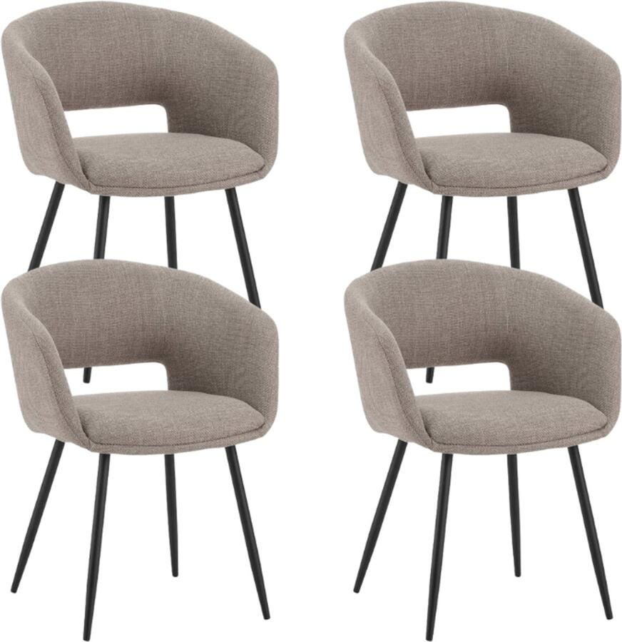 Dimehouse Set van 4 Scandinavische Eetkamerstoelen Don Taupe Stof Kuipvorm Met Armleuningen Stof Industrieel