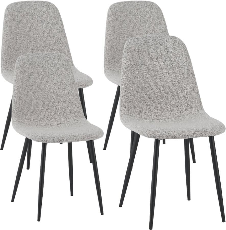 Dimehouse DH Interior Set van 4 Scandinavische Eetkamerstoelen Naturel Melange Bouclé Stof Swift Zonder Armleuningen Stof Scandinavisch & Basic