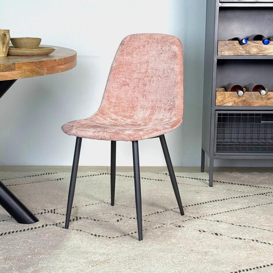 Dimehouse DH Interior Set van 4 Scandinavische Eetkamerstoelen Oud Roze Chenille Stof Swift Zonder Armleuningen Chenille Scandinavisch & Basic