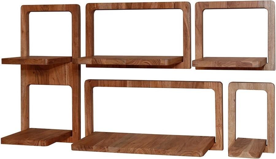 Dimehouse DH Interior Set van 5 wandplanken Mats acaciahout Hout Acacia Industrieel 30 x 23 x 65 cm