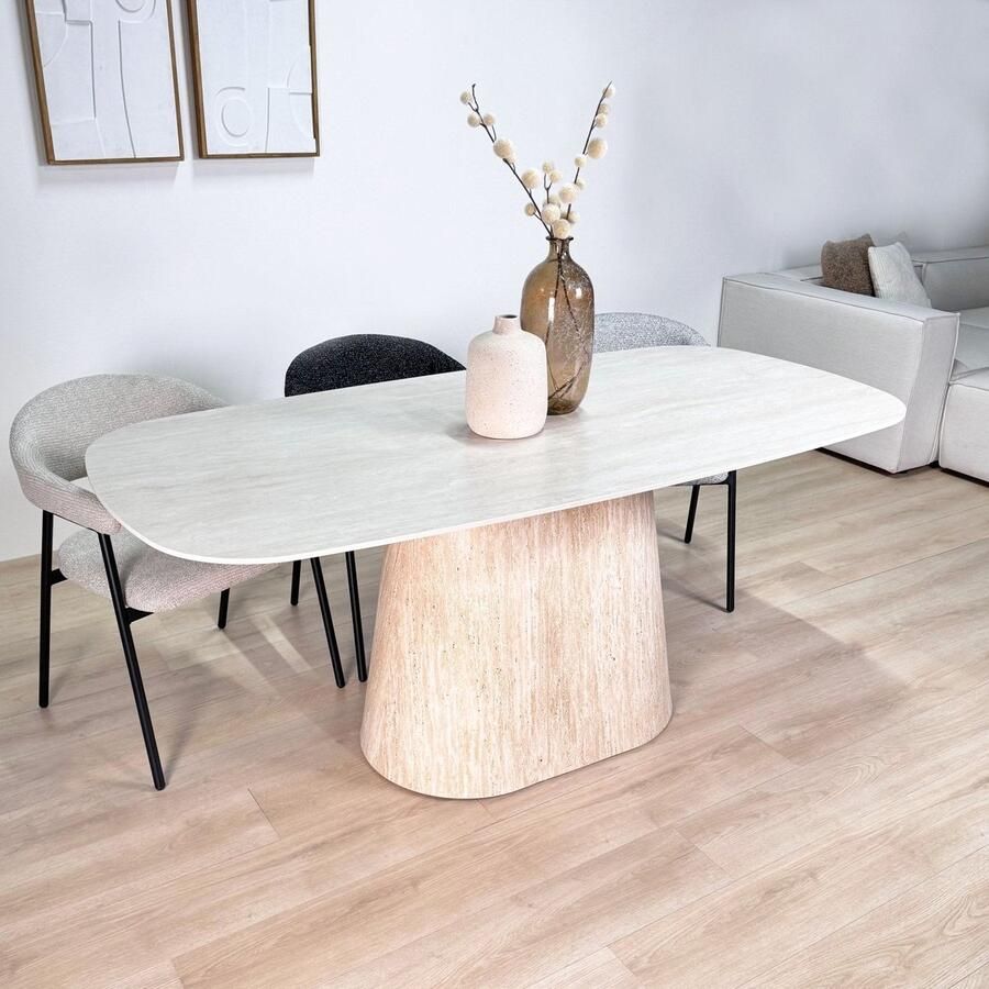 Dimehouse Sintered Stone Marmerlook Travertine Eettafel Lea 180x90 cm Deens Ovaal Marmer Modern Deens ovaal