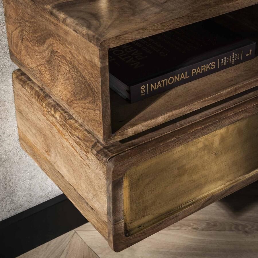 Dimehouse Solano Nachtkastje 1 lade Mangohout Zand met brass knop