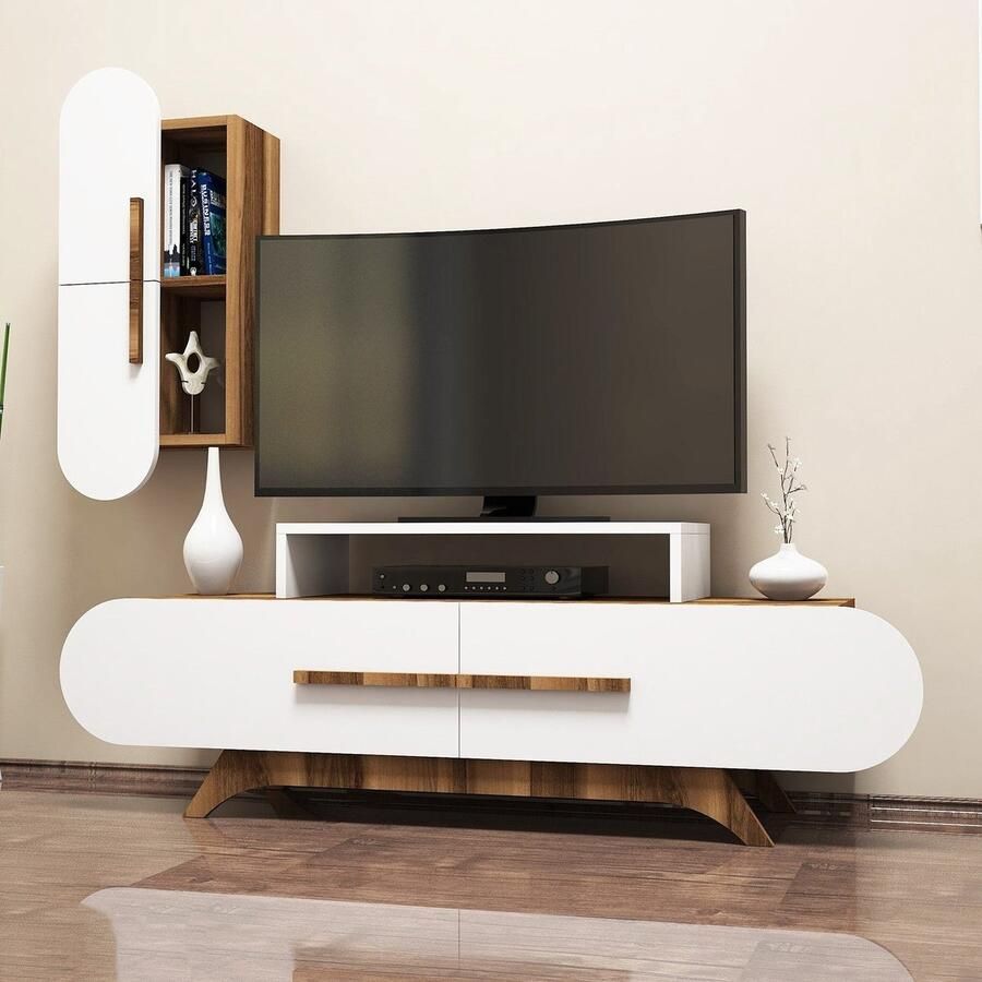 Dimehouse TV Meubel Set Rose Walnoot Wit Melamine 145x49 8x36 8 cm