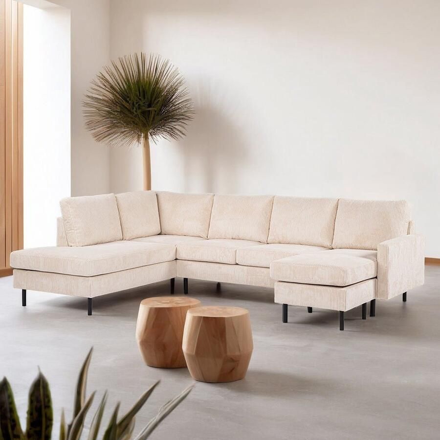 Dimehouse U-bank Pablo ribstof beige Hoek rechts Stof Scandinavisch & Basic 268 x 189 x 80 cm