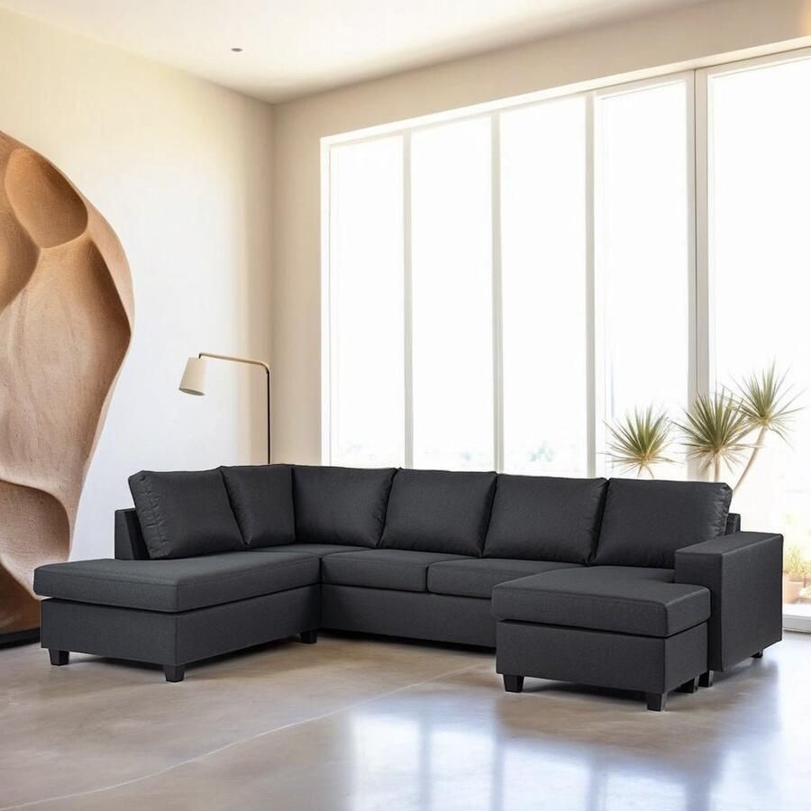 Dimehouse U-bank Riley stof antraciet Hoek links Stof Scandinavisch & Basic 280 x 198 x 82 cm