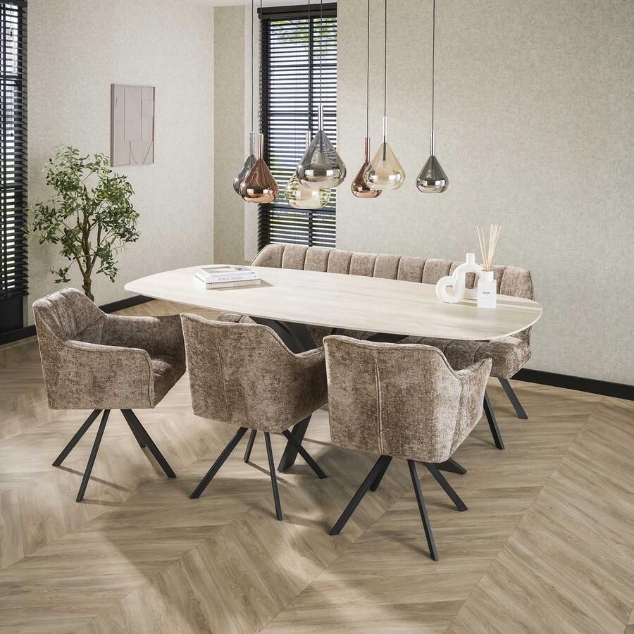 Dimehouse Valente Ovaal 215 Travertine 3D Keramiek Eettafel